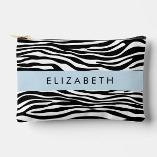 Zebra Print, Streifen, Schwarz und Weiß, Ihr Name Zubehörtasche
