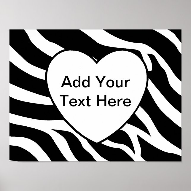 Zebra Print Stripes White Heart Poster (Vorne)