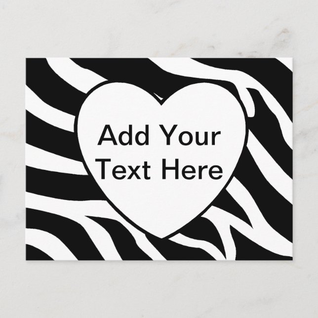 Zebra Print Stripes White Heart Postkarte (Vorderseite)