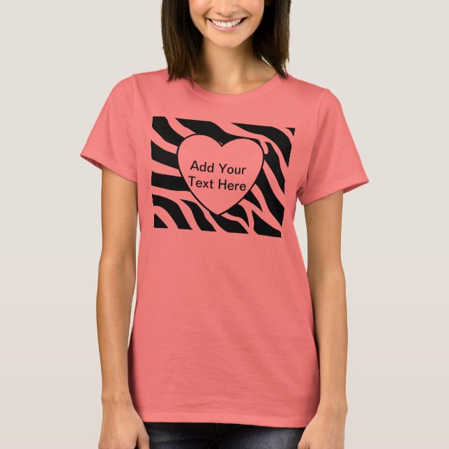 Zebra Print Stripes White Heart T-Shirt (Vorderseite)