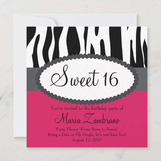 Zebra Print Sweet 16 Geburtstagsparty Einladung (Vorderseite)