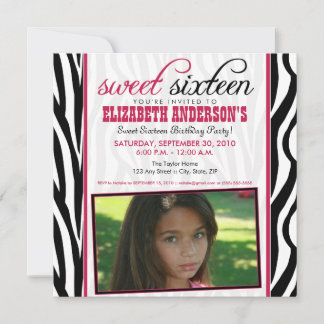 Zebra Print Sweet 16 Party Einladung (hot pink)