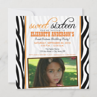 Zebra Print Sweet 16 Party Einladung (orange)