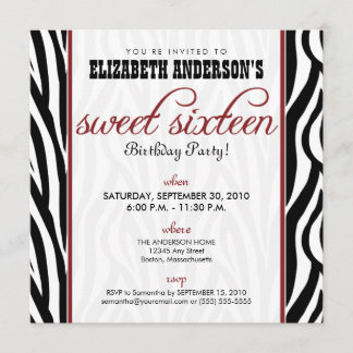 Zebra Print Sweet 16 Party Einladung (rot)