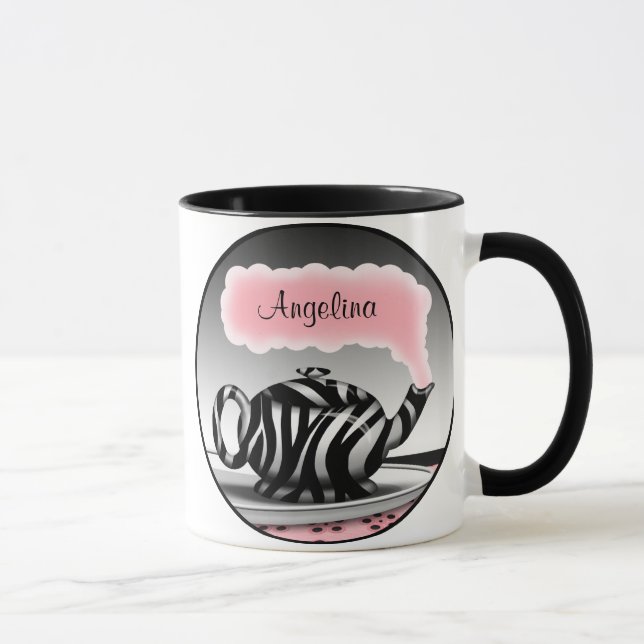Zebra Print Teapot Pink personalisierte Mug Tasse (Rechts)