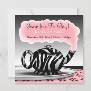 Zebra Print Teapot Tea Party Einladung zum Geburts
