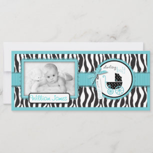 Zebra Print Turquoise Akzent Geburtsankündigung Ankündigung
