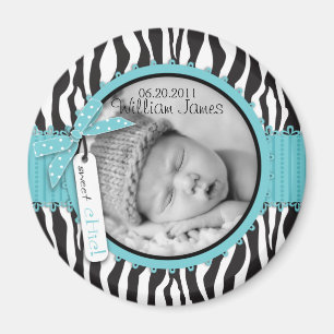 Zebra Print Turquoise Akzent Geburtsankündigung Magnet