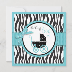 Zebra Print und Baby Carriage Baby Dusche Einladung