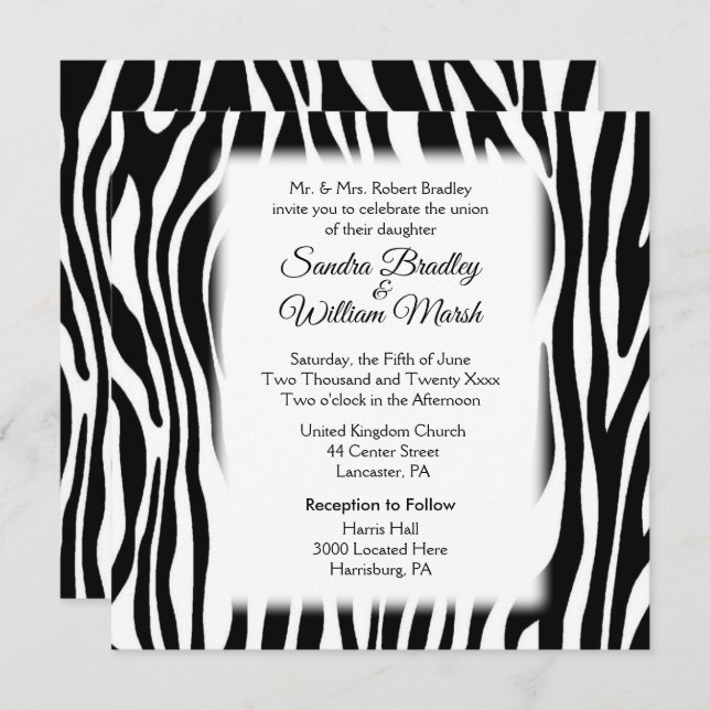 Zebra Print Wedding Einladung (Vorne/Hinten)