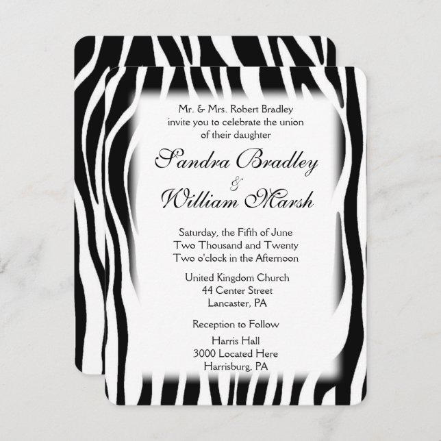 Zebra Print Wedding Einladung (Vorne/Hinten)