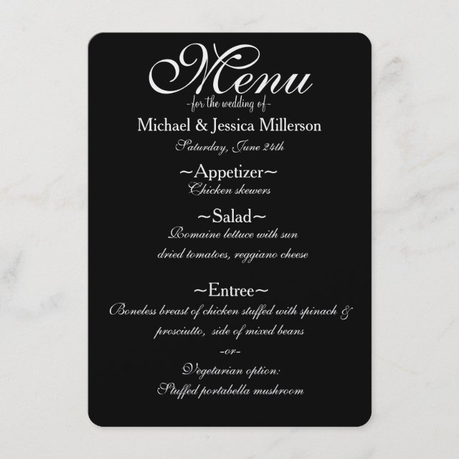 Zebra Print Wedding Menu für Schwarz und Gold Glit Menükarte (Vorderseite)