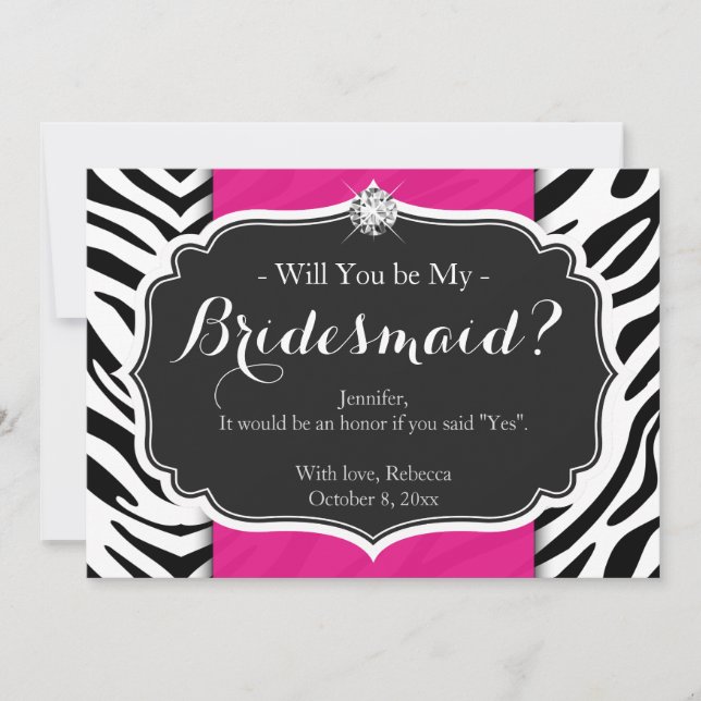 Zebra Print Werden Sie meine Bridesmaid Einladung (Vorderseite)