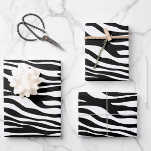 Zebra Print, Zebrastreifen, schwarz und weiß Geschenkpapier Set