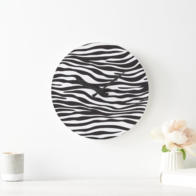 Zebra Print, Zebrastreifen, schwarz und weiß Große Wanduhr (Zuhause)
