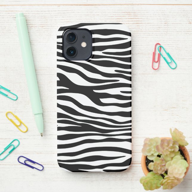 Zebra Print, Zebrastreifen, schwarz und weiß iPhone Hülle (Auf dem Schreibtisch)
