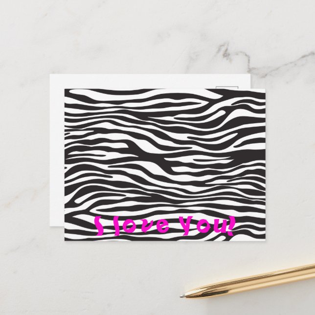 Zebra Print, Zebrastreifen, schwarz und weiß Postkarte (Vorderseite/Rückseite Beispiel)