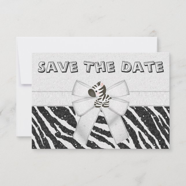 Zebra & Printed Bow Baby Shower Save the Date (Vorderseite)