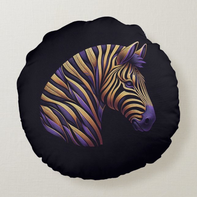 Zebra-Purple Rundes Kissen (Rückseite)