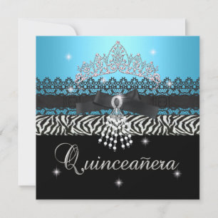 Zebra Quinceanera 15. Geburtstagsfeier Blau Schwar Einladung