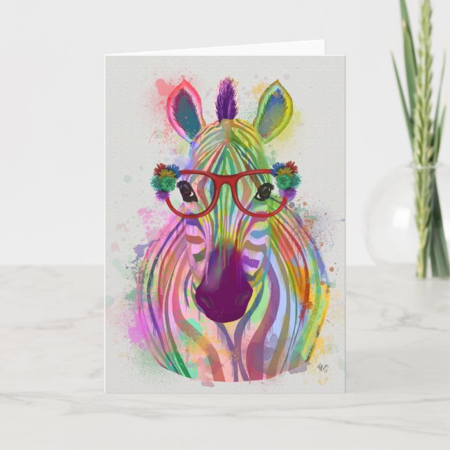 Zebra Rainbow Splash Karte (Vorderseite)