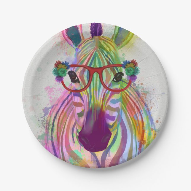 Zebra Rainbow Splash Pappteller (Vorderseite)
