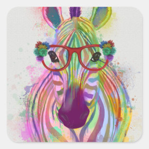 Zebra Rainbow Splash Quadratischer Aufkleber