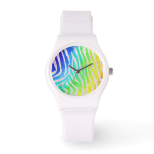 Zebra Rainbow und White Print Armbanduhr