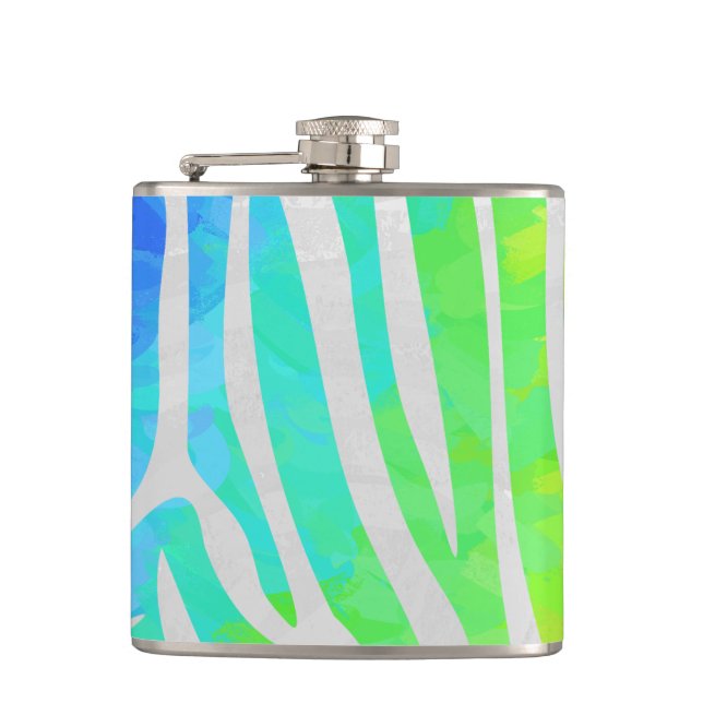 Zebra Rainbow und White Print Flachmann (Vorderseite)