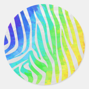 Zebra Rainbow und White Print Runder Aufkleber