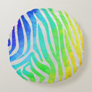 Zebra Rainbow und White Print Rundes Kissen