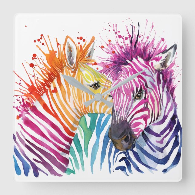 Zebra Rainbow Wall Clock Quadratische Wanduhr (Vorderseite)