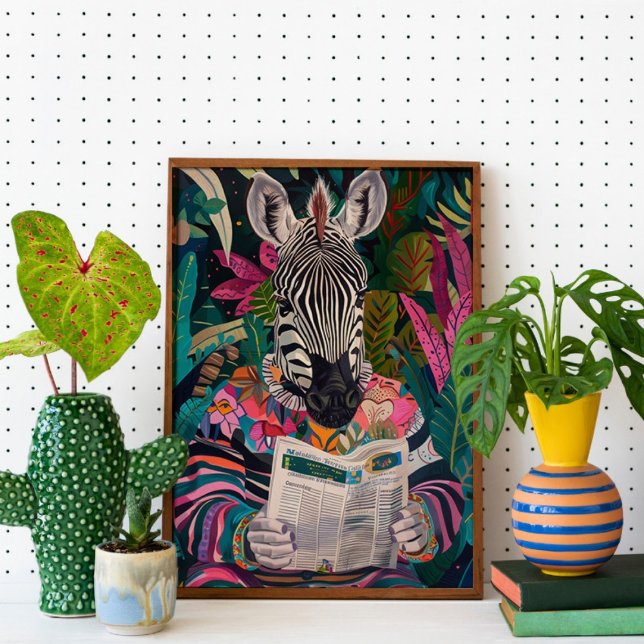 Zebra Reading a Book Maximalist Animal Art Poster (Von Creator hochgeladen)