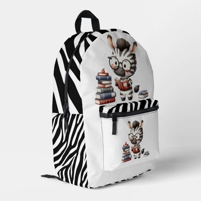 Zebra Reading Bücher. Bedruckter Rucksack (Rückseitige Ecke links)