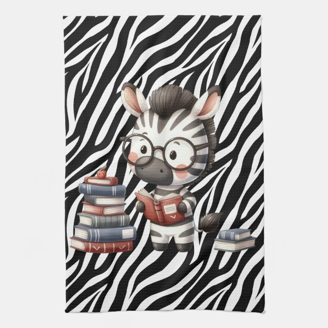 Zebra Reading Bücher. Geschirrtuch (Vertikal)