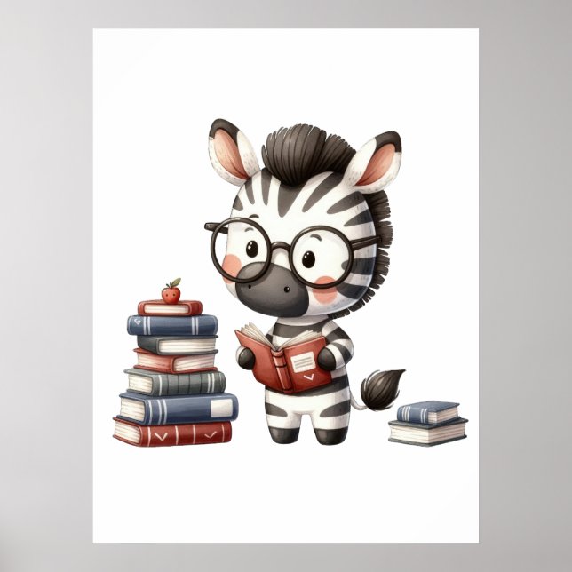 Zebra Reading Bücher. Poster (Vorne)