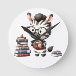 Zebra Reading Bücher. Runde Wanduhr