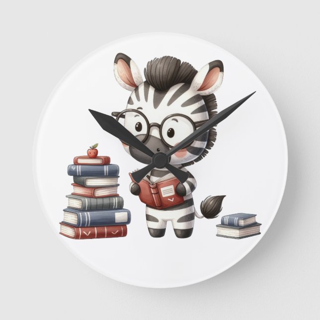 Zebra Reading Bücher. Runde Wanduhr (Vorderseite)