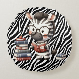 Zebra Reading Bücher. Rundes Kissen