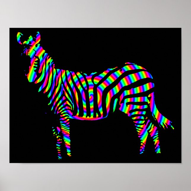 Zebra-Regenbogen-Silhouette Poster Schild (Vorne)