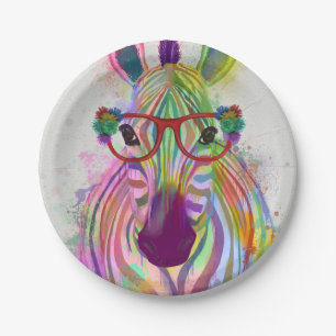 Zebra-Regenbogen-Spritzen Pappteller