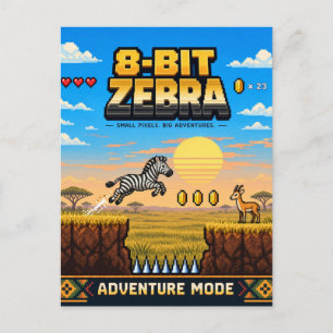 Zebra, Retro-8-Bit-Pixelkunst Postkarte