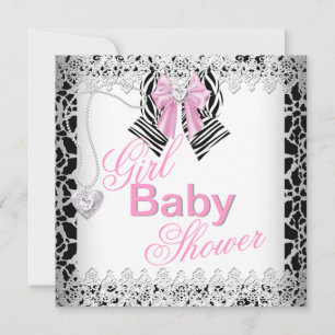 Zebra Rosa Mädchen Baby Shower Spitze Einladung