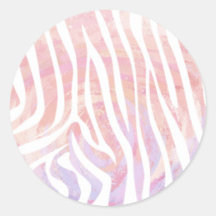Zebra Rosa und Weiß Runder Aufkleber