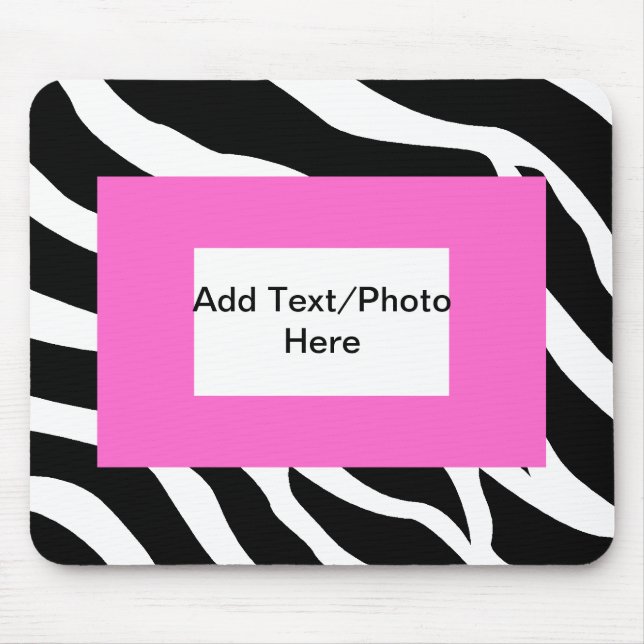 Zebra-rosa weiße Schablone Mousepad (Vorne)