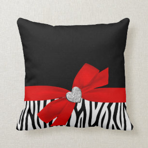 Zebra-rotes Bogen-Diamant-Herz Kissen