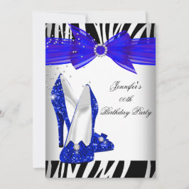 Zebra Royal Blue High Heel Black Birthday Party Einladung