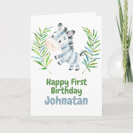 Zebra Safari animal Baby Happy 1. Geburtstagskarte Karte