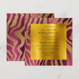 Zebra Safari Animal Skin Raspberry Mustard Gold Einladung