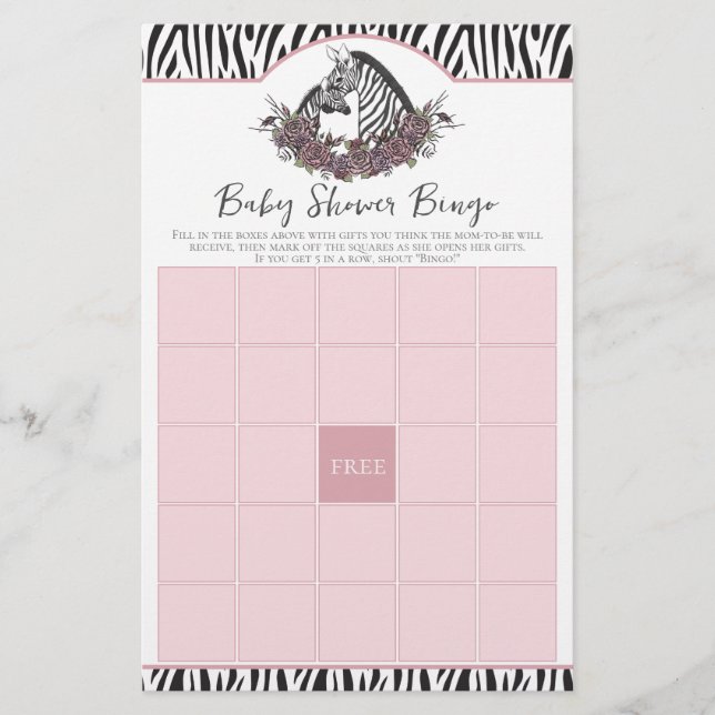 Zebra Safari Baby Shower Bingo Game (Vorderseite)